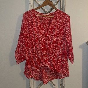 Orange red, white blouse, medium